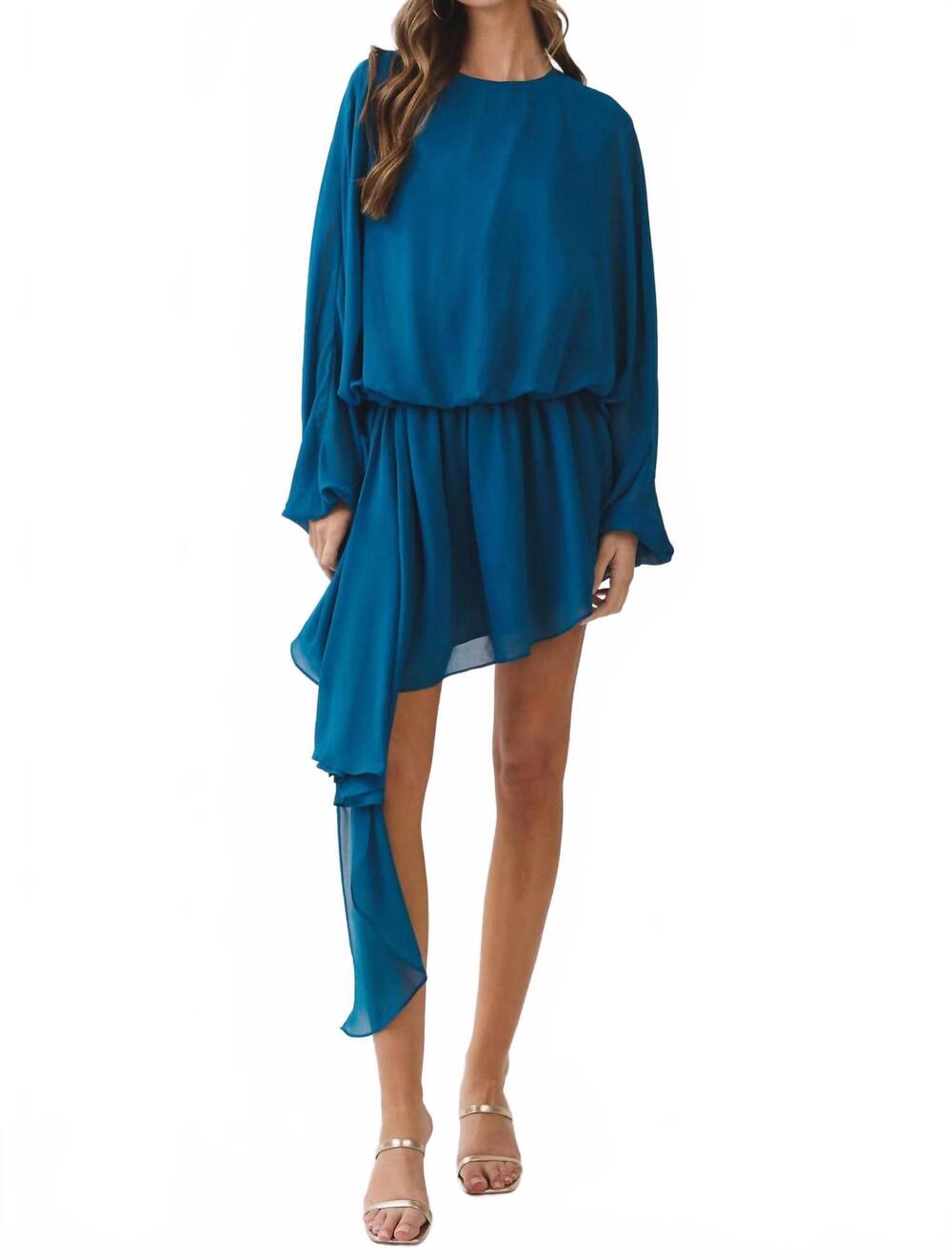 NEW TCEC time will tell draped asymmetric chiffon mini dress in teal